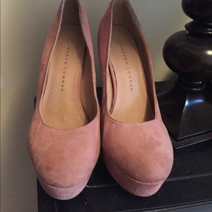 Pink suede pumps